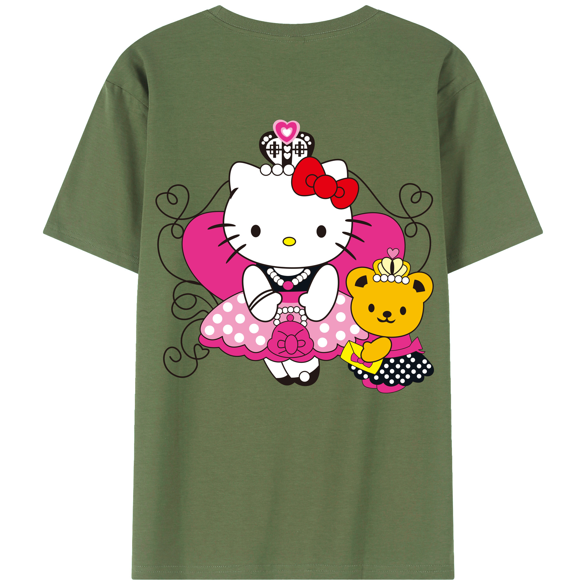 （画像用） Hello Kitty ハローキティ 綿100％ メンズ半袖Tシャツ（バックプリント） 通気性